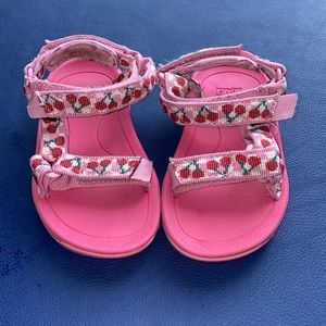 Pink cherry Teva sandals, toddler size 6.